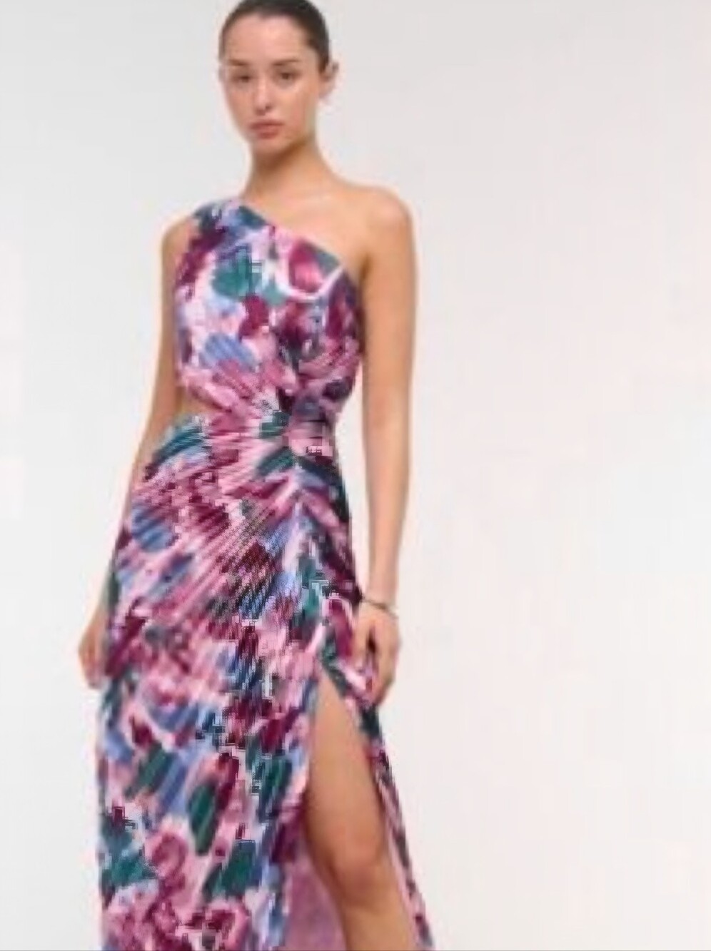 Abercrombie One Shoulder Floral Cutout Pleated Maxi Dress NWOT Pink Blue XL 0052